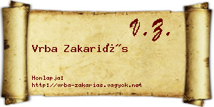 Vrba Zakariás névjegykártya